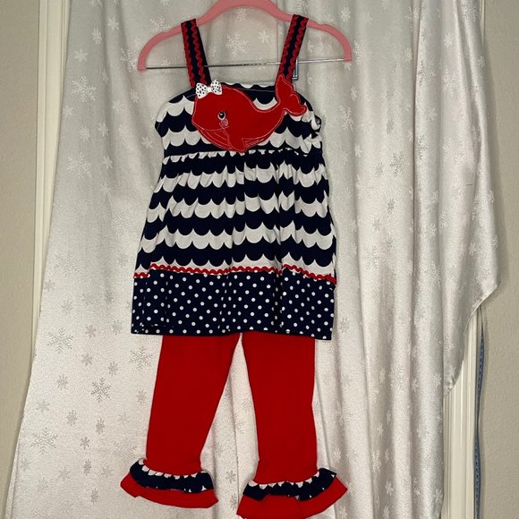 Nannette 2 PC Girls Outfit with Red Whale, Size 6 - Picture 1 of 3